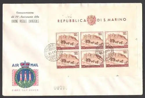 1951 SAN MARINO, Luftpost Bogen Upu 300 Lire braun von San Marino nach New York, Ankunftsstempel auf der Rückseite RAR