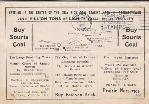 1924 KANADA - FIRST FLIGHT Estevan-Winnipeg auf vorbereitetem Brief mit Sonderstempel Müller 26