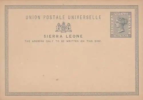 1881-83 SIERRA LEONE, Head of Queen Victoria, POSTKARTE+ANTWORT 3 Halfpence+3 Halfpence grau auf weiß