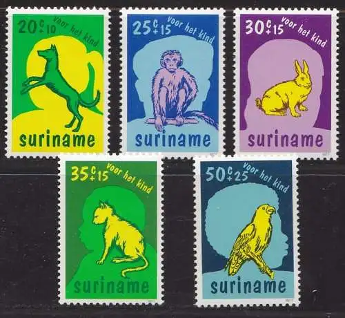 1977 SURINAME - Tiere, Yvert 694/698 Serie mit 5 Werten MNH/**