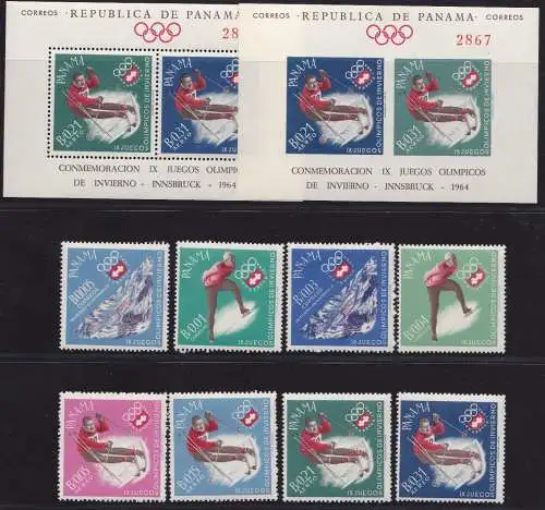 1964 PANAMA, Olympische Winterspiele 8 Werte + 2 BF MNH / **