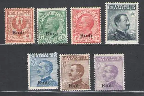 1912 Ägäis Rhodos, Nr.1-7 Briefmarken aufgedruckt, MH*