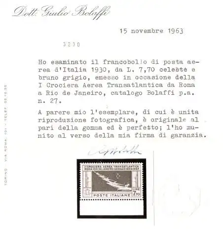 1930 Italien, Transatlantikkreuzfahrt von General Balbo, Lire 7,70 Nr. 25 - postfrisch **