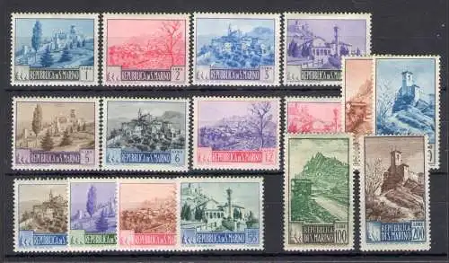 1949-50 SAN MARINO Nr. 342-355 Komplette Serie Landschaften, 6 Werte MH*