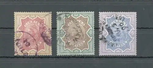 1895 INDIEN, Stanley Gibbons n. 107/109, Abbild Königin, gebraucht