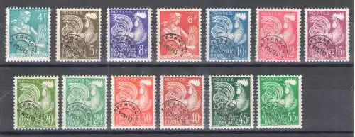 1954-59 Frankreich, Vorabgestempelt, Mähdrescher und Hahn Nr. 106/18, postfrisch**