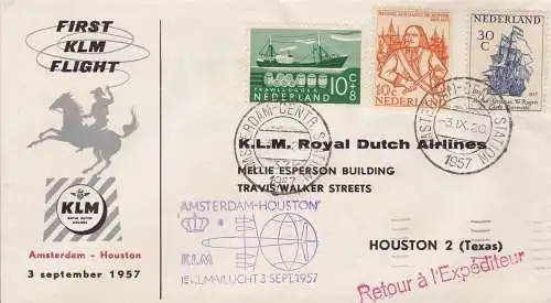 1957 HOLLAND, Erstflug, AMSTERDAM-HOUSTON