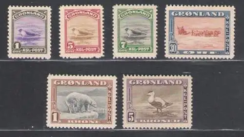 1945 Grönland, Vögel, unvollständig, Nr. 10/12+15+17+18, postfrisch**