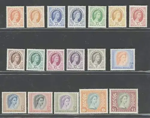 1954-56 Rhodesien und Nyasaland - Stanley Gibbons Nr. 1/15 - 16 Werte postfrisch**