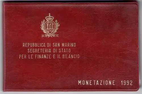 1992 Republik San Marino, Divisionsmünzen, FDC MIT 1.000 Lire in Silber