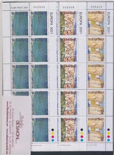 2001 EUROPA CEPT, Albanien, 3 Miniblätter Wasser, postfrisch **