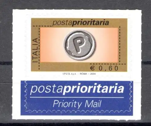 2004 Italien, Posta Prioritaria, 0,60 Cent Orange Gold Schwarz Grau Nr. 2770B MNH**