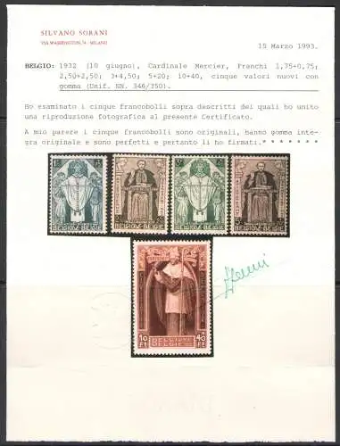 1932 Belgien - Nr. 342/350 - Cardinal Mercier, 9 Werte, postfrisch** - Sorani