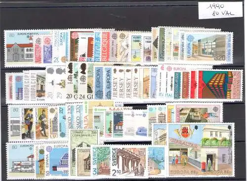 1990 EUROPA CEPT kompletter Jahrgang Postgebäude, 35 Länder, 80 Werte postfrisch **