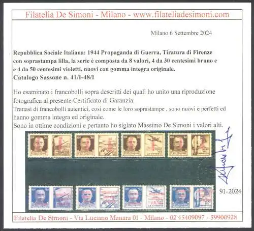 1944 Italienische Sozialrepublik, Kriegspropaganda Nr. 41/I-48/I - MNH**