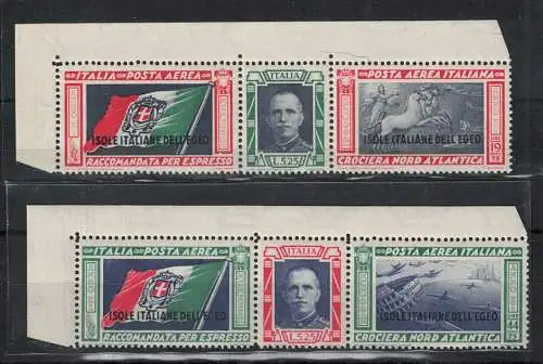 1933 Ägäis, Luftpost - Tripttici Balbo 28/29 MNH ** Bolaffi Zertifikat