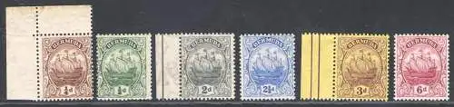 1910-25 Bermuda, Stanley Gibbons Nr. 44/50 - postfrisch ** unvollständig