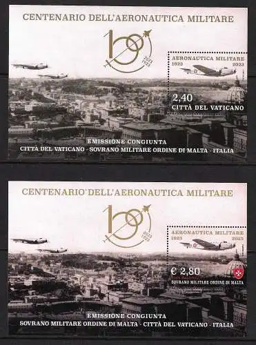 2023 Vatikan - Smom Centenario Aeronautica Militare - Zettel - Neu, gemeinsame Ausgaben - MNH **