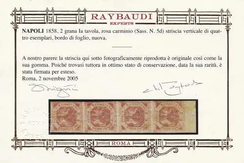 1858 Neapel, n. 5d 4 */** vertikaler Streifen Raybaudi GOLD zertifiziert