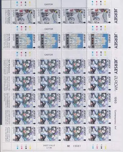 1993 EUROPA CEPT Jersey 3 Minifogli Art Contemporanea MNH **