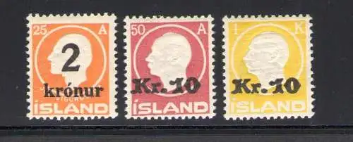 1924-26 ISLAND, Briefmarken von 1911/12 mit Neuwert überdruckt, 2 Val Nr. 121/122 MNH ** Zertifikat De Simoni