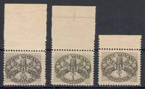 1946 Vatikan, Steuermarken breite Streifen Graue Karte 3 Val, Bogenrand postfrisch **