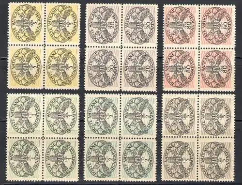 1946 Vatikan, Steuermarken breite Streifen weiße Karte 6 Val, neu und perfekt in prächtigen Quartinen MNH ** Nr. 13/18 Cert Garantie Philatelia De Simoni