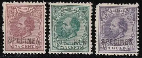 1872/88 HOLLAND - Nr. 20+25+28 3 Werte überdruckt SPECIMEN - MH*