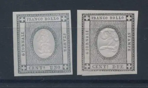 1861 Sardinien, Briefmarken für Drucke Nr. 19/20 MNH ** Signatur Bolaffi, stammt aus von mir geschnittenem Quartina