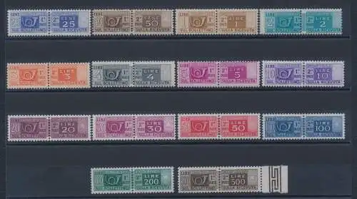 1946-1951 Italien - Republik, filigrane Postpakete Rad, komplette Serie 13 Werte, Nr. 66/79, postfrisch** Sehr gute Zentrierung