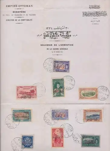 1919 Türkei - Jahrestag des Waffenstillstands 30-X-2018 - komplette Serie, Nr. 582/594, auf schönen Souvenirs / Ministerialbulletin - gebraucht