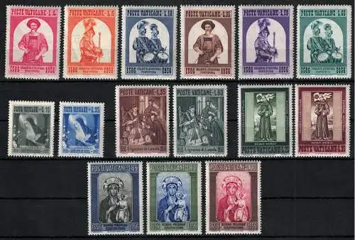 1956 Vatikan, neue Briefmarken, kompletter Jahrgang 16 Werte - postfrisch **