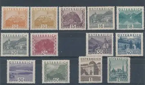 1929 Österreich - Nr. 378-389, Ansichten und Landschaften, 13 Werte, postfrisch** (miss 383A)