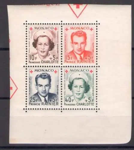 1949 MONACO - Pro Rotes Kreuz, Viererblock gezähnt, Nr. 334/37, postfrisch**