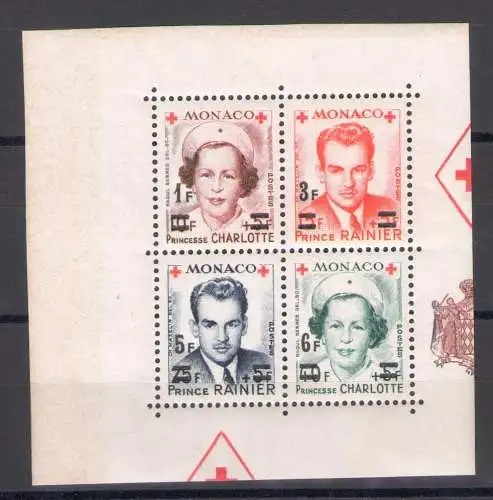 1951 MONACO - Pro Rotes Kreuz, Vierzackblock mit Neuwert, Nr. 379/82, postfrisch**