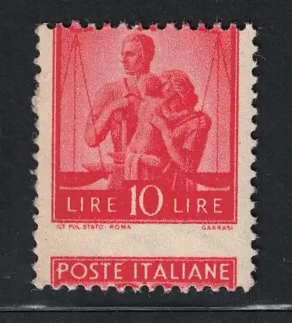 1955 Italien, 10 Lire orange # 559Bh verschobene horizontale Verzahnung, postfrisch **