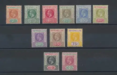 1917-22 - Seychellen - SG 82/97 - 11 Werte, MLH*- MNH** - Not complete set