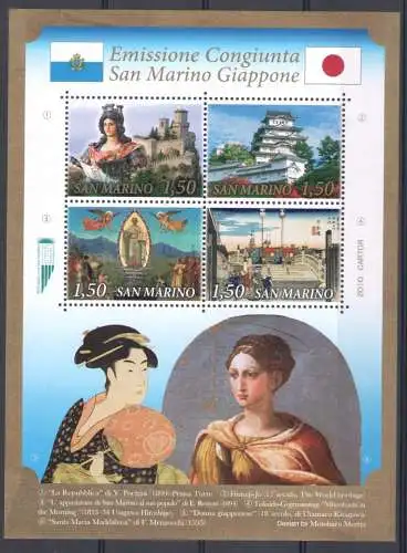 2010 San Marino, Gemeinschaftsausgabe mit Japan, 4 Werte, BF 106, MNH **