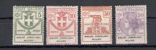 1924 Italien, halbstaatliche Körperschaften, komplette Serie 13/16, 4 Werte, Biblioteche Circulanti Milano, MNH ** - Zertifikat Diena