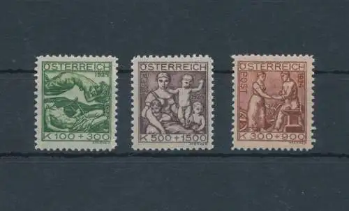 1924 ÖSTERREICH, Nr. 326 - 327 - 328 Pro Artisti Poveri - Serie unvollständig - postfrisch **