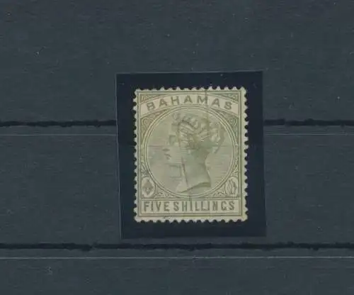 1884-90 BAHAMAS - Stanley Gibbons Nr. 56 - Queen Victoria Crown CA, 5 Schilling sage green - Gebraucht