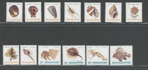 1977 SINGAPUR, Yvert und Tellier Nr. 262-74, Muscheln - Krebstiere - Fische - 13 Werte - postfrisch **