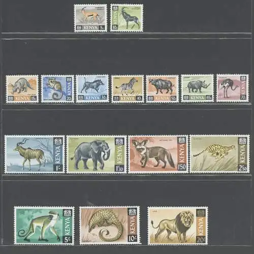 1966-69 Kenia Yvert und Tellier Nr. 20-33 Tiere 16 Werte komplette Serie postfrisch **