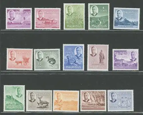 1950 MAURITIUS, Stanley Gibbons n. 276/290 Serie mit 15 Werten - MH*