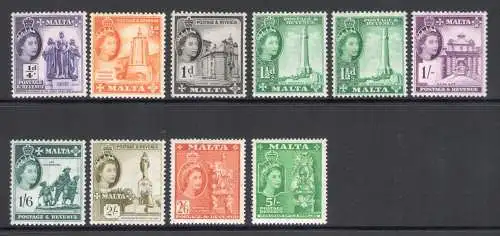 1956-58 MALTA - Bildnisse von Königin Elizabeth II. - Stanley Gibbons Nr. 266-82 - Serienbrüche - postfrisch ** (Serienbrüche)