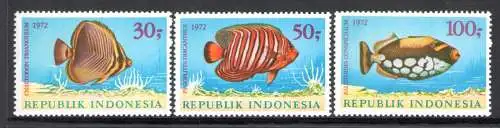 1972 INDONESIEN, Stanley Gibbons Nr.1318-20 - Fische - postfrisch **