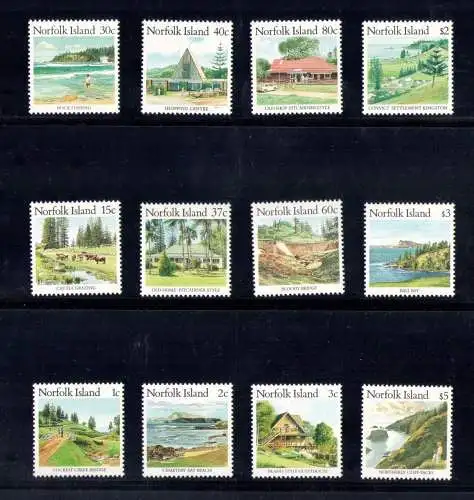 1987-88 Norfolk - Ordentliche Stätten und Denkmäler, Yvert Nr. 401-04 + 409-12 + 432-35 - 12 Werte - MNH **