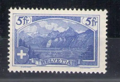 1914 SCHWEIZ, Einheitskatalog Nr. 143, 5 Franken Rutli, postfrisch** - Bolaffi Zertifikat - stammt aus Quartina