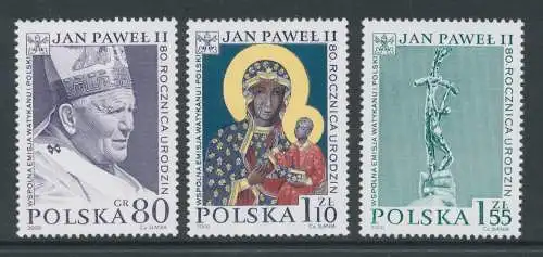 2000 Polen - Weihnachten - 80. Geburtstag Johannes Paul II. - Nr. 1208-10 - 3 Werte - postfrisch **