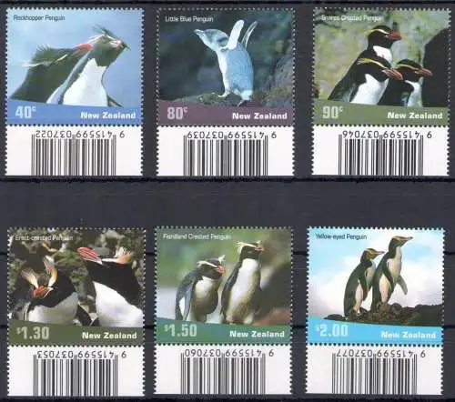 2001 New Zealand, Pinguine Barcode - Nr. 1887/92 - postfrisch **